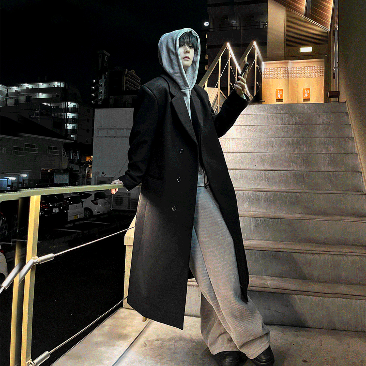 中长款过膝毛呢大衣韩版潮流休息