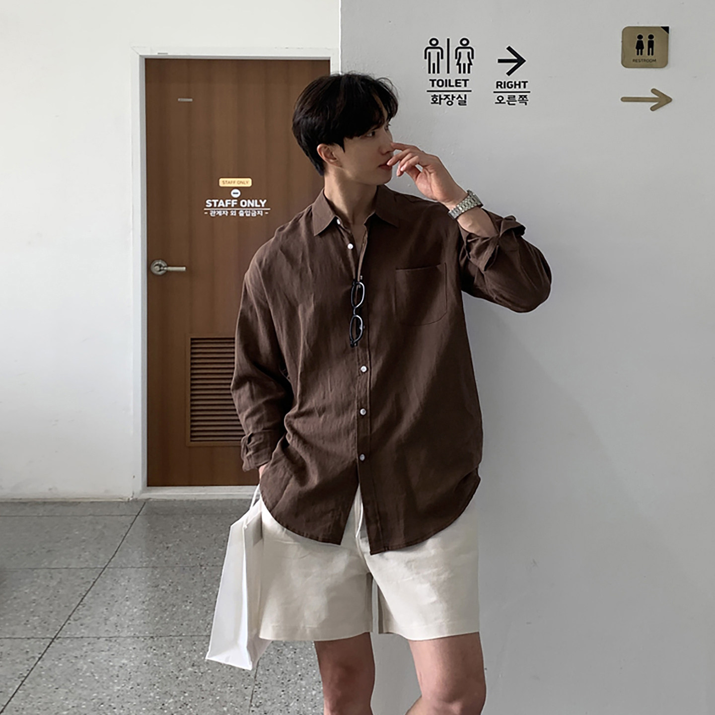 碧舍简约高级感纯色休闲衬衫韩版潮流夏季薄款长袖衬衣棉麻轻熟风