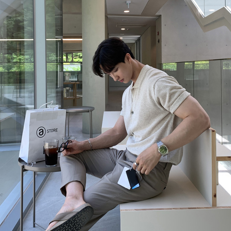 碧舍男士针织短袖POLO衫青年帅气翻领T恤韩版夏季新款宽松上衣潮