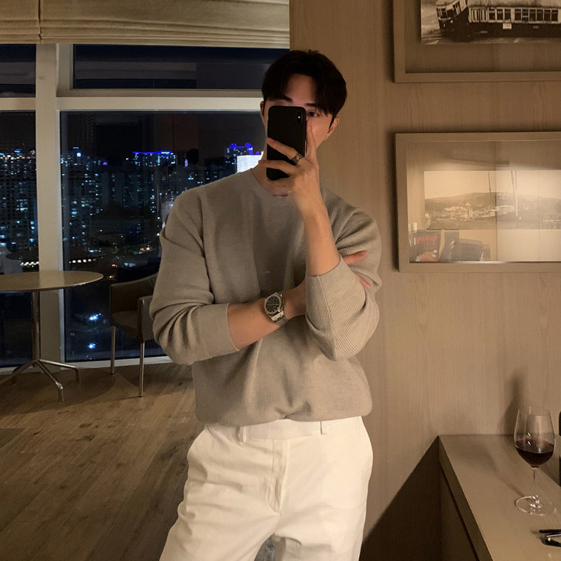 碧舍圆领宽松套头毛衣2025新款韩系潮流百搭小众纯色高级感针织衫