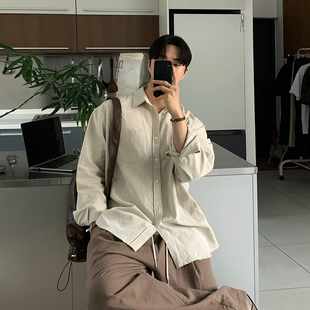 襯衫 碧舍新款 男 長袖 潮流寬松休閑舒適薄款 時尚 簡約襯衣高級感韓版