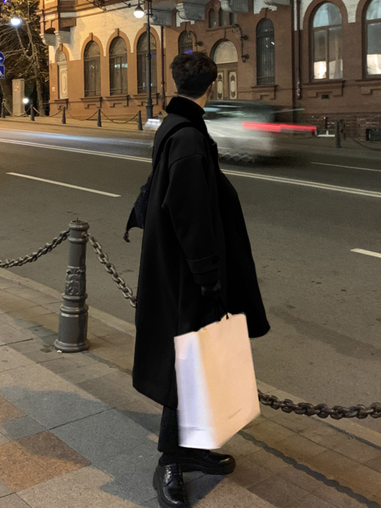 한국의 새로운 디자이너 모직 코트 겨울 두꺼운 영국 스타일 모피 칼라 스플 라이스 캐시미어 코트 유행