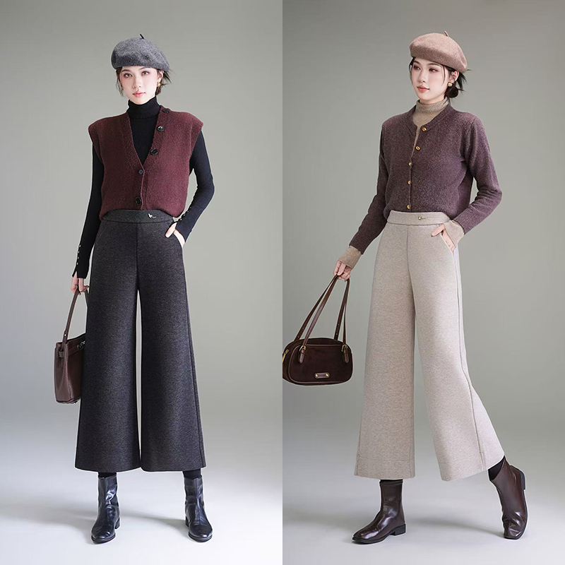 卡里卡羊毛呢阔腿裤秋冬新款