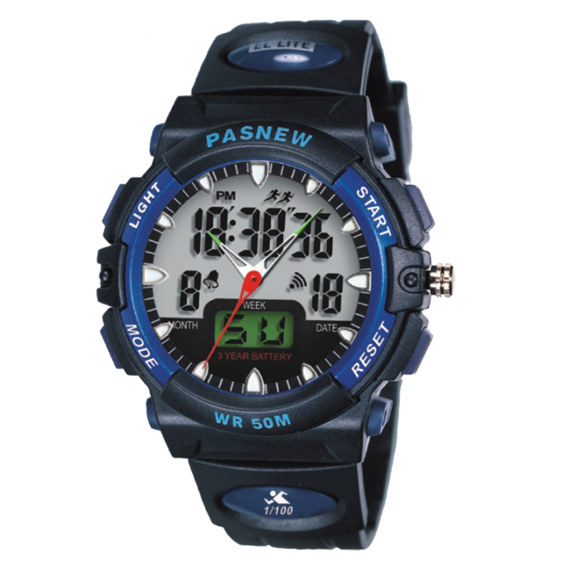 正品百圣牛50米指针电子双显手表