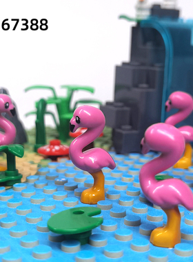 维乐斯小颗粒拼插67388火烈鸟动物积木场景MOC森林河流零配件玩具