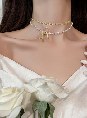 装饰品小巧珍珠双层脖颈链