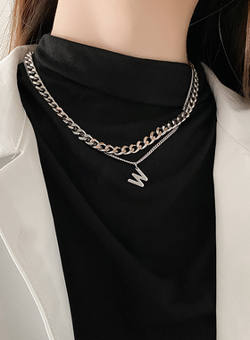 ins朋克风字母双层叠戴金属项链