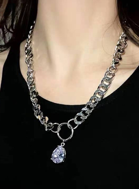 金属古巴水滴锆石朋克风锁骨链