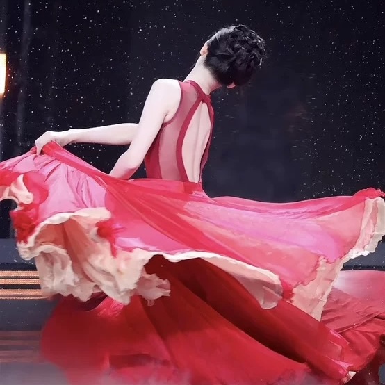 叠舞倾城 新款中国风舞蹈一片式两件套裙子变色双层720度定制款