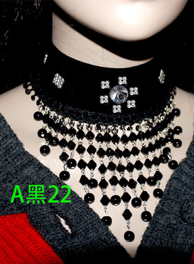 包邮黑色系列蕾丝项链颈饰淑女气质日常简约细蕾丝水晶女锁骨项链