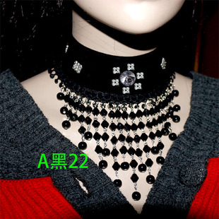 包邮黑色系列蕾丝项链颈饰淑女气质日常简约细蕾丝水晶女锁骨项链