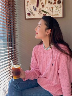 秋冬拉夫小马标麻花刺绣羊毛圆领简