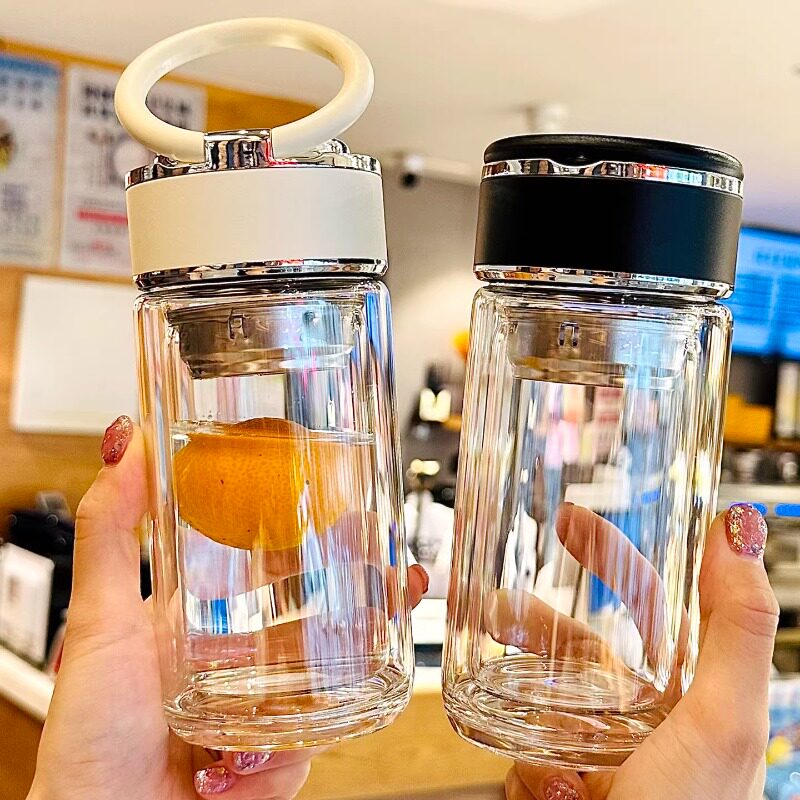 2026款双层玻璃水杯耐高温防烫茶水分离杯泡茶杯子便携高颜值女士