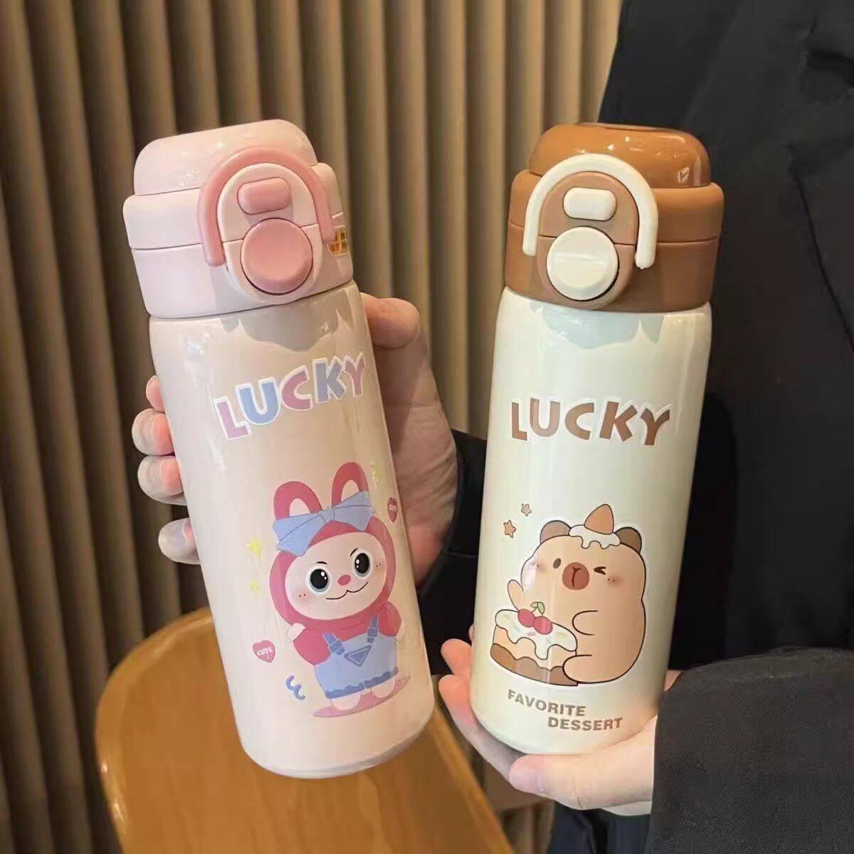 新款儿童不锈钢保温杯女生高颜值可爱双饮水杯幼儿园卡通吸管杯子