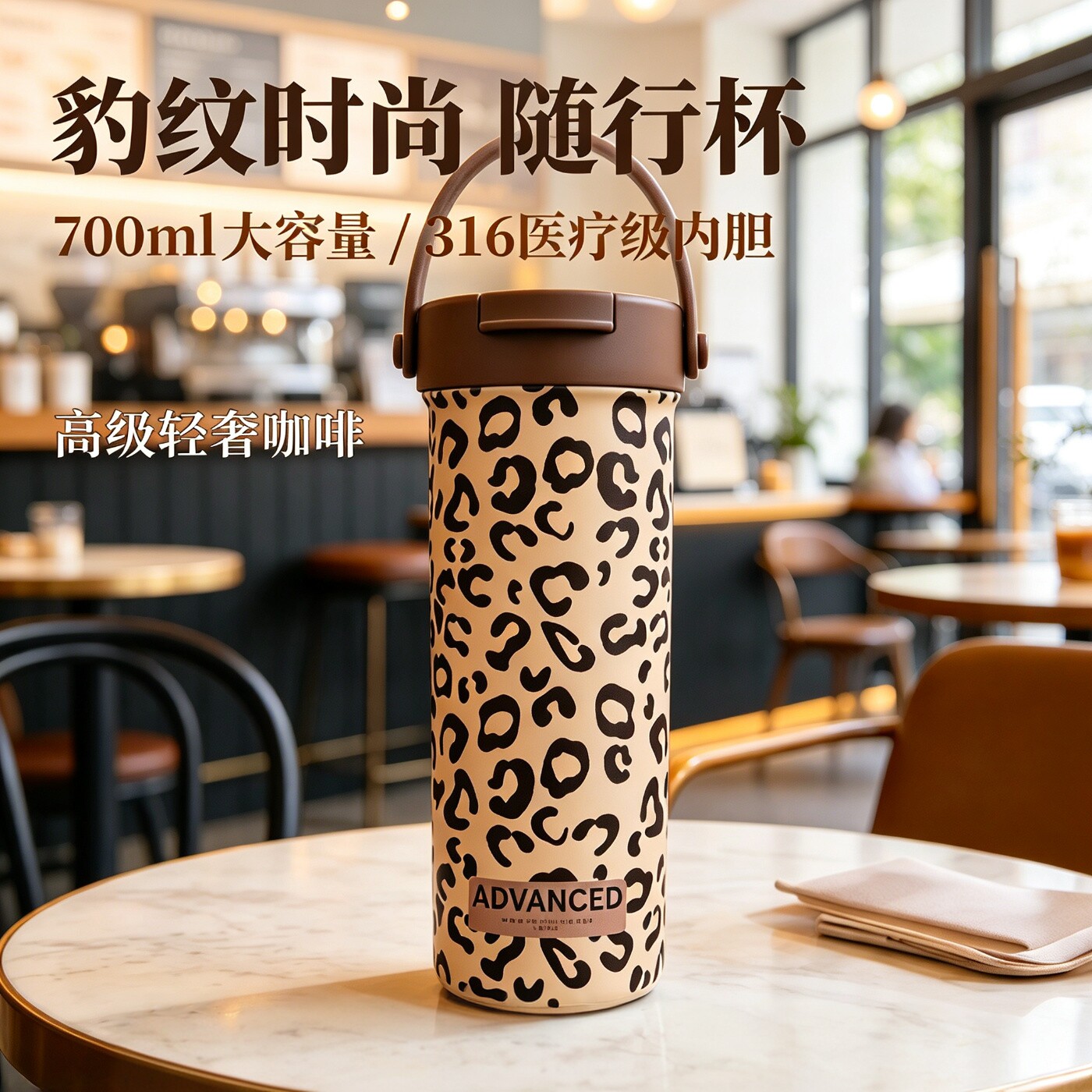 高颜值豹纹不锈钢保温杯