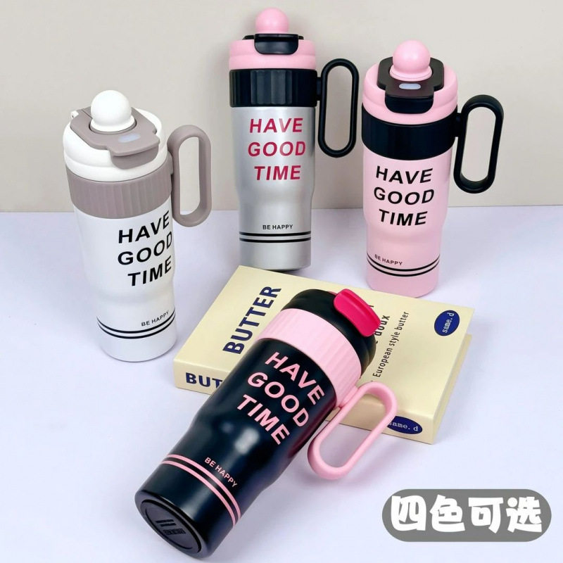 大容量保温杯2025新款吸管杯带手柄咖啡杯不锈钢高颜值女喝水杯子