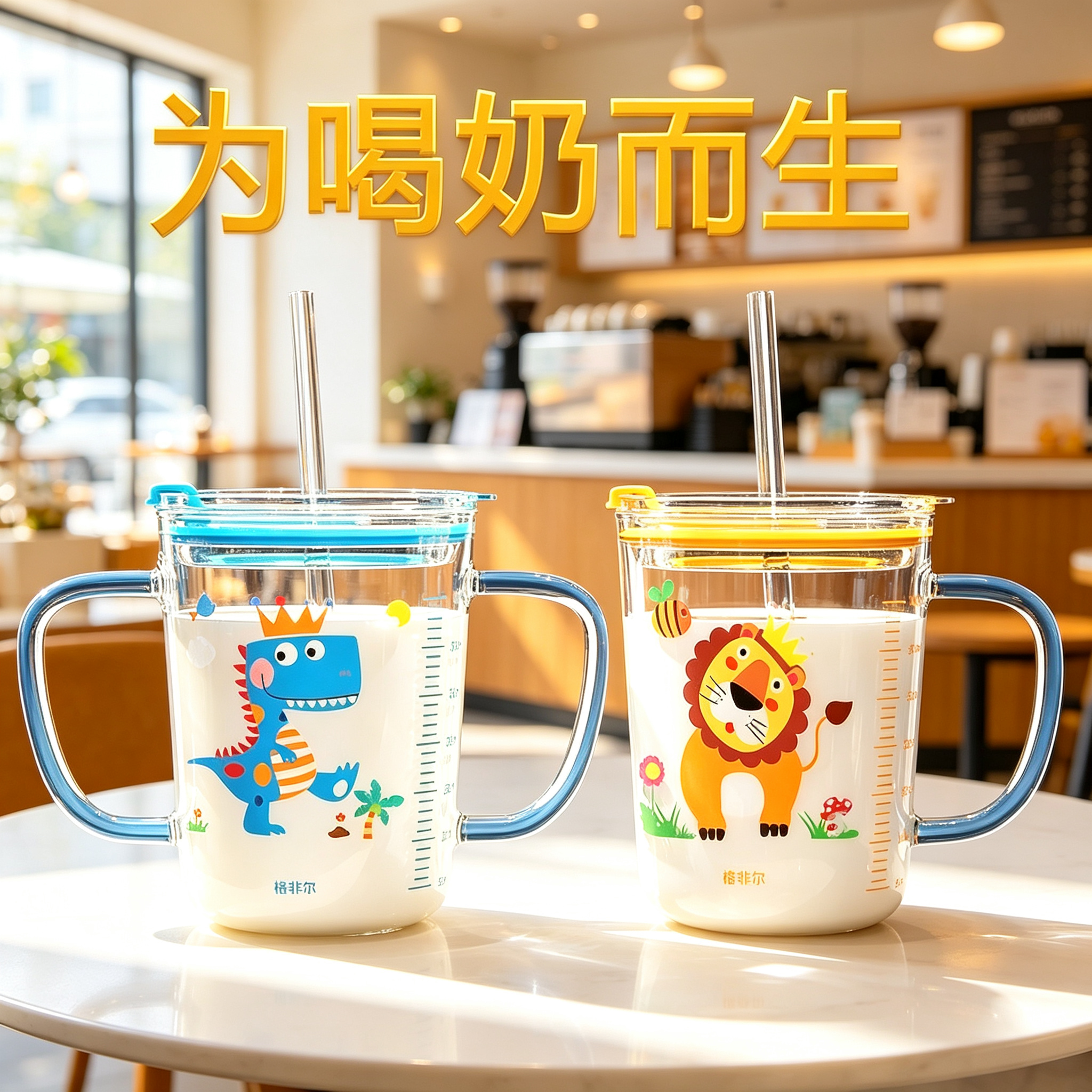 儿童带刻度牛奶杯带手柄防烫