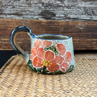 景德镇复古手捏釉下彩手绘花朵马克杯办公室水杯陶瓷茶杯咖啡杯