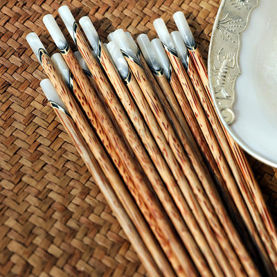 朗汀进口天然贝壳实木筷子椰子木防滑木筷手工家用母贝圆头筷子