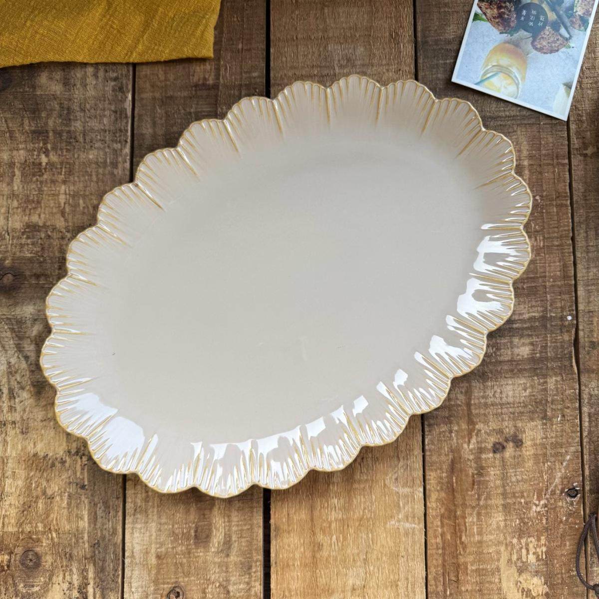 法式复古奶油色花边大鱼盘椭圆盘鱼盘子点心盘早餐盘子釉下彩工艺,餐饮具,盘,淘宝优惠券,粉丝福利购,淘宝优惠卷