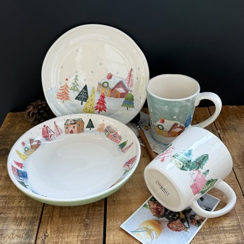 新品圣诞风小清新深盘创意陶瓷花盘深菜盘沙拉盘小龙虾盘外贸雪景