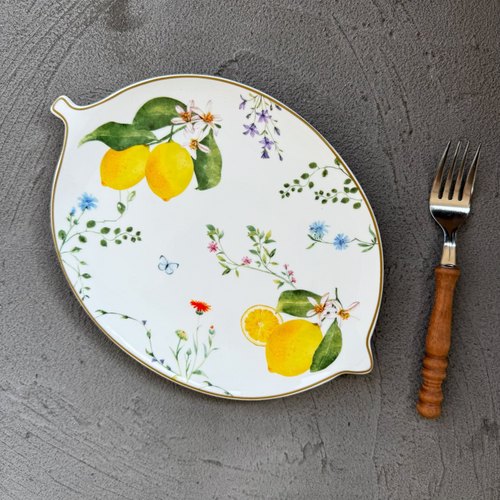 出口陶瓷柠檬盘小吃碟高级感碟子沙拉盘8英寸盘菜盘面包板经典