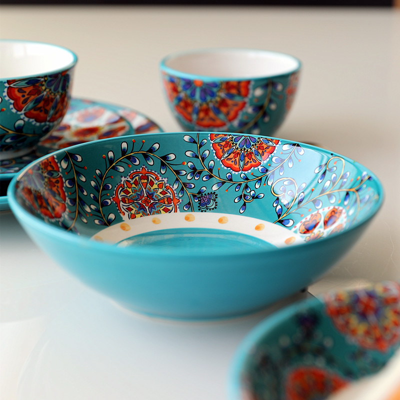 兰雀系列手绘陶瓷深盘创意美式乡村陶瓷深菜盘子釉下彩米饭碗面碗