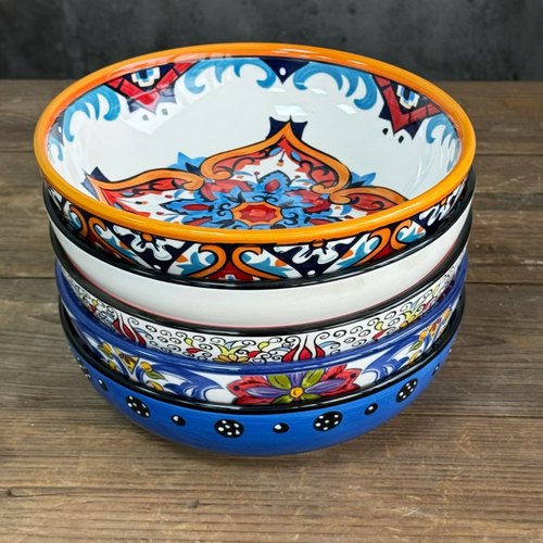 清仓特价 美式乡村波西米亚陶瓷餐具深盘浅口菜盆釉下彩盖浇饭盘