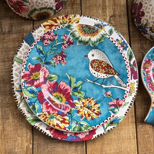清仓特价 北欧乡村花鸟风格陶瓷餐具釉下彩西餐盘牛排盘子样板间