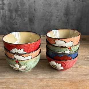 清仓特价 高温釉下彩米饭碗窑变釉手绘工艺米饭碗小菜碗小汤碗