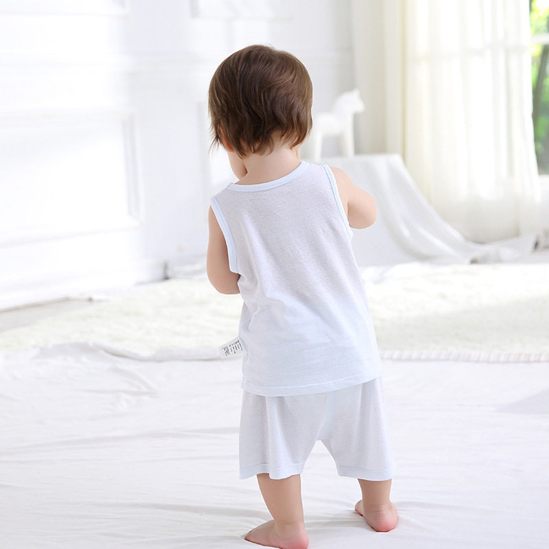 宝宝夏装背心短裤套装小童夏季内衣二件套婴儿提花竹纤维料家居服