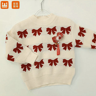 皇室童缘5810230041新年闪闪蝴蝶结毛衣女童90-130码秋冬款