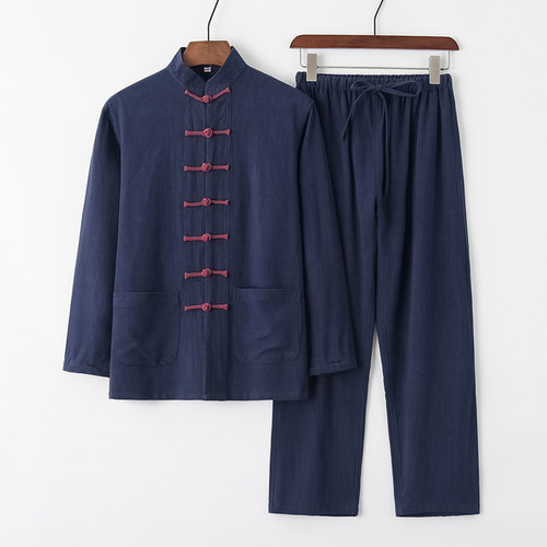 复古盘扣唐装棉麻汉服禅修服