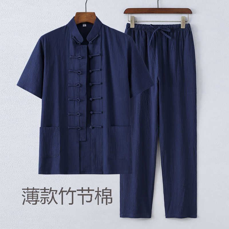 中老年唐装夏款半袖棉麻立领