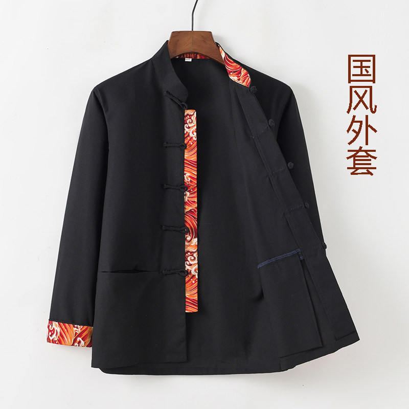 复古休闲唐装棉麻外套