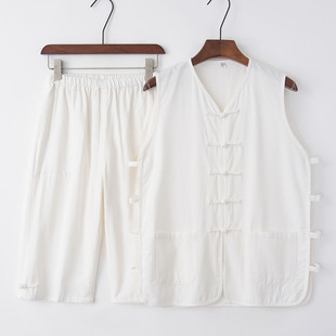 夏季唐装男纯棉粗布汗衫短裤套装马褂五分裤两件套中国风古风汉服