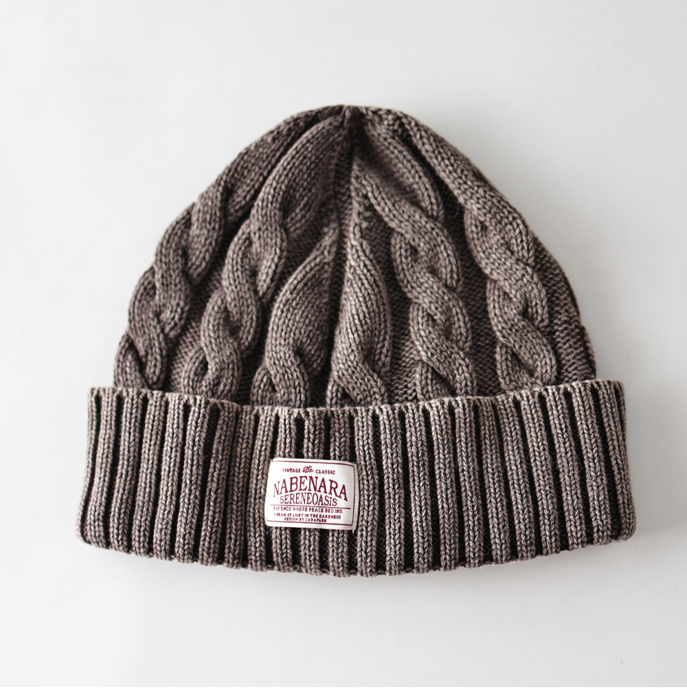 字母布标做旧麻花针织帽男女情侣款简约潮流百搭保暖护耳毛线帽