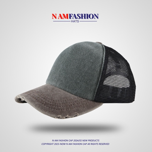 美式复古货车帽男女网眼透气半硬顶棒球帽夏天防晒遮阳水洗鸭舌帽