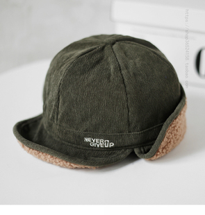 日系灯芯绒字母贴布飞行员护耳保暖帽软檐文艺简约休闲百搭雷锋帽