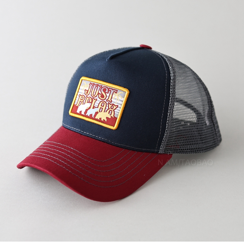 春夏新款美式拼色贴布刺绣网眼棒球帽男女款遮阳透气百搭鸭舌帽子