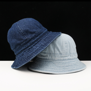 牛仔复古水洗做旧纯色渔夫帽黑色春夏潮做旧牌韩版 日系遮阳盆帽