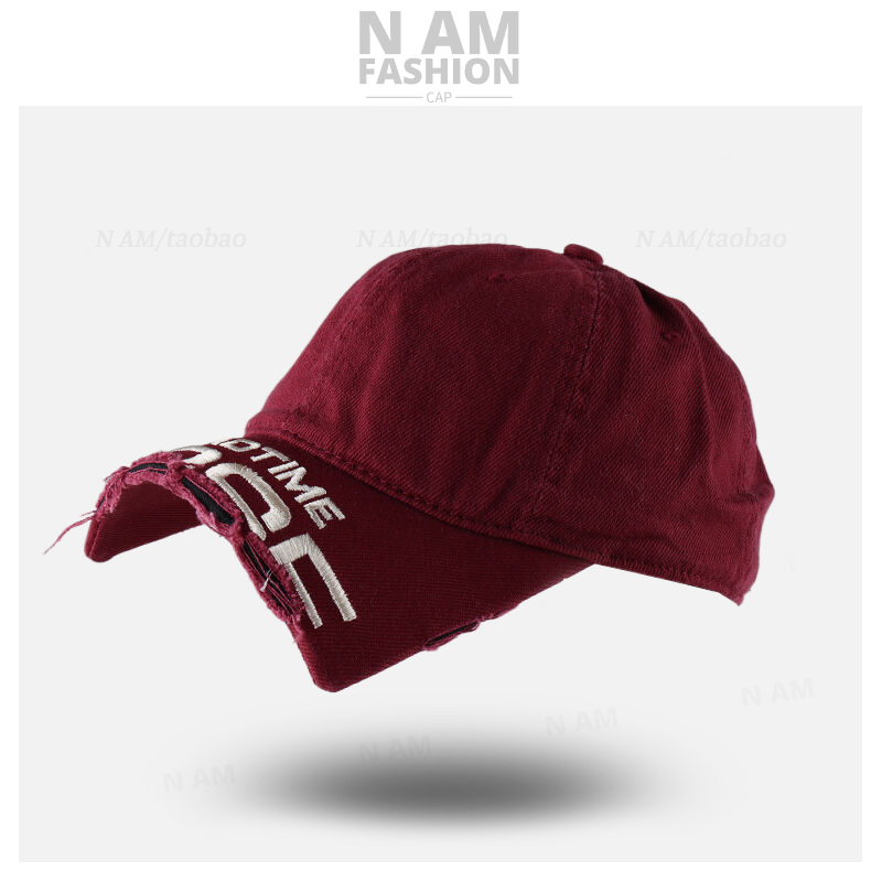 男女切割断檐帽字母刺绣磨破