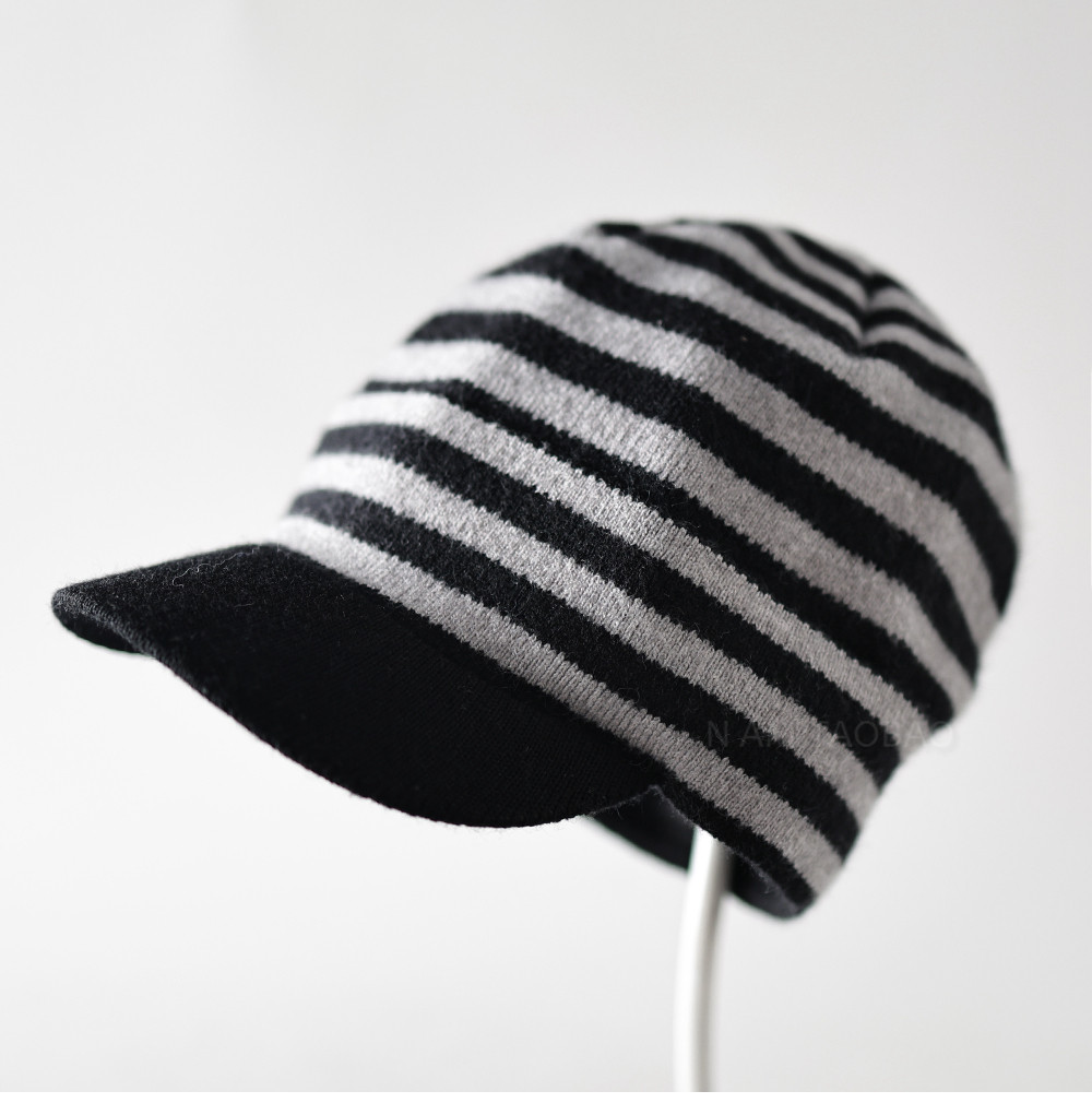 简约拼色条纹带檐针织帽男女情侣款小众个性防风保暖护耳马术帽,服饰配件/皮带/帽子/围巾,帽子,淘宝优惠券,粉丝福利购,淘宝优惠卷