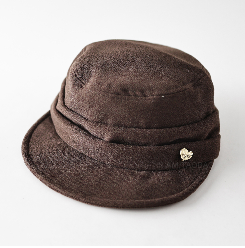 简约爱心扣褶皱平顶马术帽女时尚休闲百搭英伦复古报童帽秋冬款