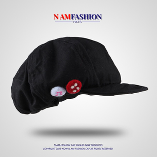 薄款纯棉八角帽女出街休闲个性彩色毛毡软檐画家帽潮贝雷帽显脸小