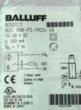 议价BALLUFF巴鲁夫传器BOS01C3 BOS 18M-PS-PR20-S4接近开关