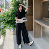 花边拼接上衣阔腿裤套装女夏2025新款韩版高级感减龄气质两件套，女装套装/套裙，2C191
