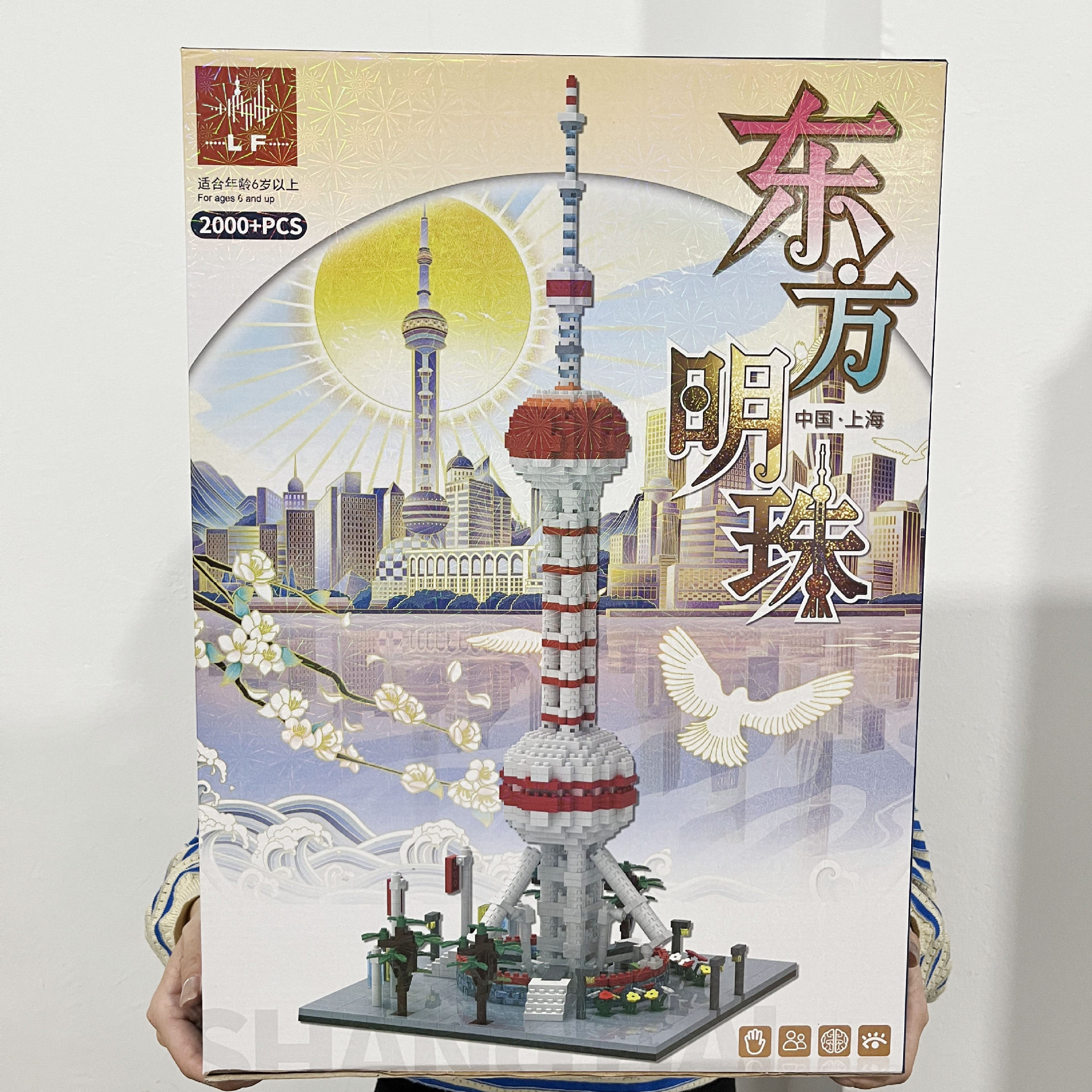 东方明珠小颗粒拼装积木套装儿童益智玩具建筑拼插组装摆件礼盒