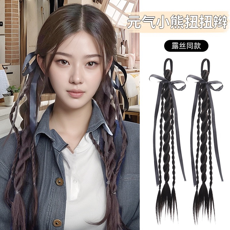 丝带扭扭辫自然仿真发学院芭蕾风新中式马尾辫双麻花丝带辫子蝴蝶