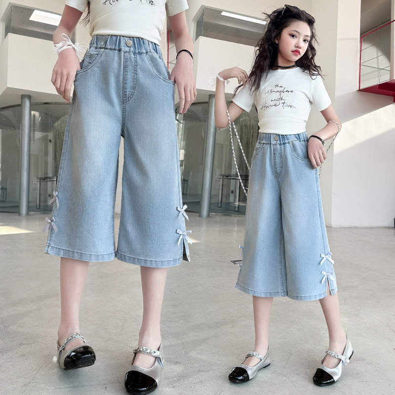 女童七分牛仔裤2025夏季新款儿童短裤中裤女孩中大童洋气五分裤子